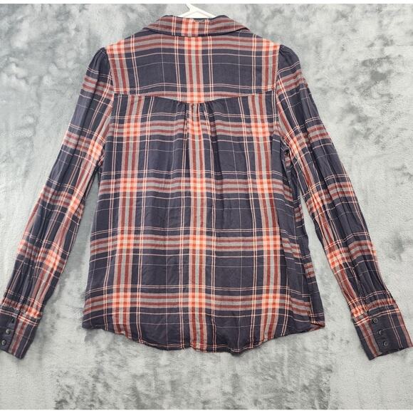 PAIGE Top Womens M Red Gray Clemence Plaid Long Sleeve Viscose Oversized Light - Picture 2 of 8